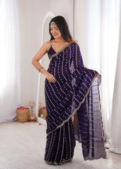 Violet Fendi Satin Sequence Embroidery Saree