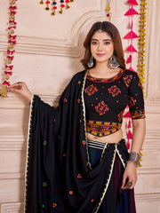 Stunning Black Cotton Thread Embroidered Lehenga Choli With Dupatta