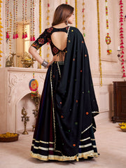 Stunning Black Cotton Thread Embroidered Lehenga Choli With Dupatta