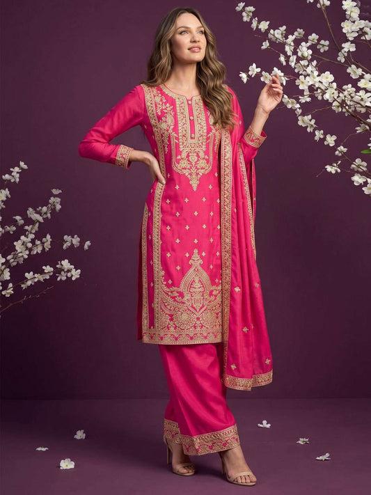 Chinnon Silk Woman Palazzo Suit In Pink