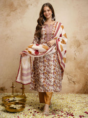 Off White Digital Print  Chanderi Cottan Partywear Kurta Set