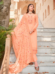 Peach Multi Embroidery Traditional Pant Suit
