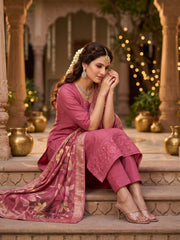 Pink Organza Embroiderd Kurta Set