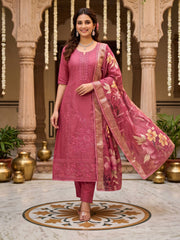 Pink Organza Embroiderd Kurta Set