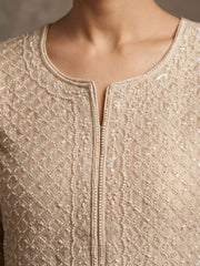Beige Beads and Sequins Embroidered Palazzo Style Suit
