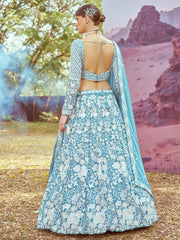 Turquoise blue Georgette Beads embroidery Semi-Stitched Lehenga choli & Dupatta