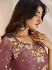 Mauve Organza Hand Work A Line Dress