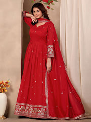 Red Art Silk Embroidered and Sequins Work Salwar Suit