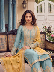Sky Blue Real Chinnon Pant Style Dress
