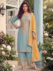 Sky Blue Real Chinnon Pant Style Dress