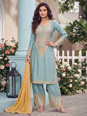 Sky Blue Real Chinnon Pant Style Dress
