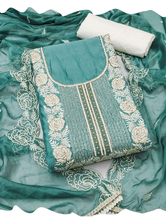 Firozi Cotton Hand Work Kurta Set With dupatta
