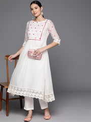Embroidered Thread Work Kurta With Trousers