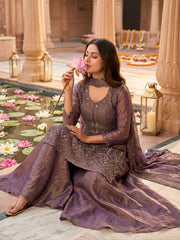 Purple Embroidered Designer Palazzo Style Dress