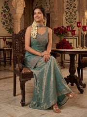 Mint Green Handwork and Embroidered Indo Western Palazzo Dress