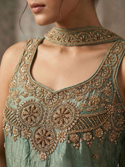 Mint Green Handwork and Embroidered Indo Western Palazzo Dress