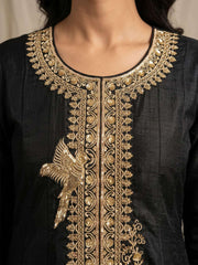 Black Premium Silk Embroidered Anarkali Style Dress