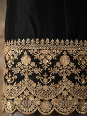 Black Premium Silk Embroidered Anarkali Style Dress