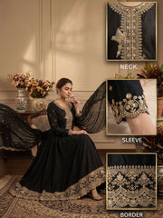Black Premium Silk Embroidered Anarkali Style Dress