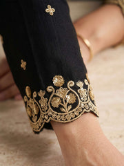 Black Premium Silk Embroidered Anarkali Style Dress
