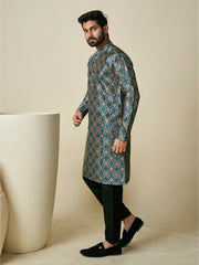 Geometric Printed Sequinned Mandarin Collar Straight Kurta