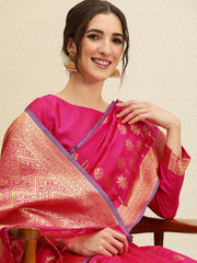 Magenta Pink & Gold-Toned Ethnic Motifs Zari Banarasi Saree