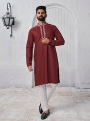 Ethnic Motifs Yoke Design Mandarin Collar Straight Kurta