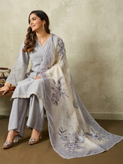 Women Floral Regular Thread Work Kurta with Palazzos & With Dupatta
