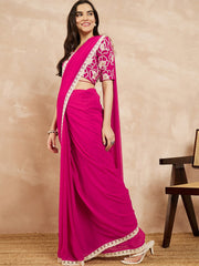 Magenta Embroidered Poly Georgette Saree