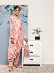 Women Floral Printed Pleated Gotta Patti Kurta with Trousers