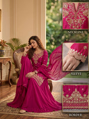 Magenta Pink Beads Embroidered Palaazo Dress