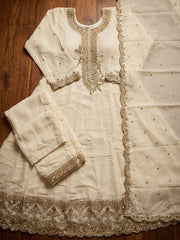 Off White Premium Silk Partywear Anarkali Kurta Set