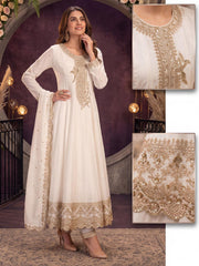 Off White Premium Silk Partywear Anarkali Kurta Set