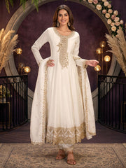 Off White Premium Silk Partywear Anarkali Kurta Set