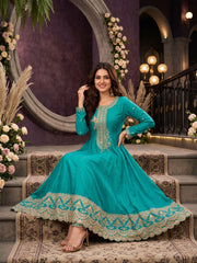 Firozi Premium Silk Partywear Anarkali Kurta Set