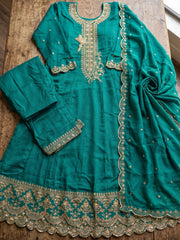 Firozi Premium Silk Partywear Anarkali Kurta Set