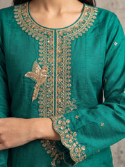 Firozi Premium Silk Partywear Anarkali Kurta Set