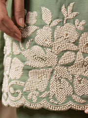 Sea Green Premium Chinon Beads Work Plazzo Suit