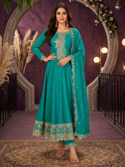 Firozi Premium Silk Partywear Anarkali Kurta Set