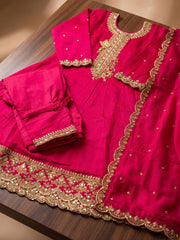 Cherry Red Premium Silk Partywear Anarkali Kurta Set