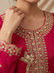 Cherry Red Premium Silk Partywear Anarkali Kurta Set