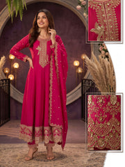 Cherry Red Premium Silk Partywear Anarkali Kurta Set