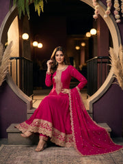 Cherry Red Premium Silk Partywear Anarkali Kurta Set