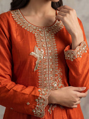 Orange Premium Silk Partywear Anarkali Kurta Set