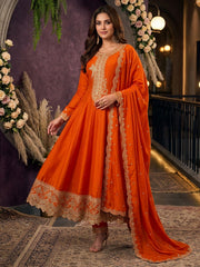 Orange Premium Silk Partywear Anarkali Kurta Set