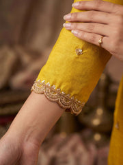 Lemon Yellow Beads Embroidered Palaazo Dress