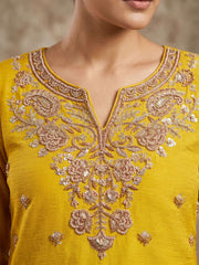 Lemon Yellow Beads Embroidered Palaazo Dress
