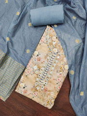 Beige Banarasi Cotton Digital Print Kurta Set