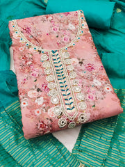 Pink Banarasi Cotton Digital Print Kurta Set