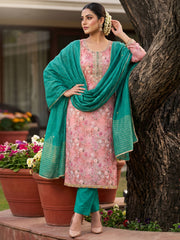 Pink Banarasi Cotton Digital Print Kurta Set